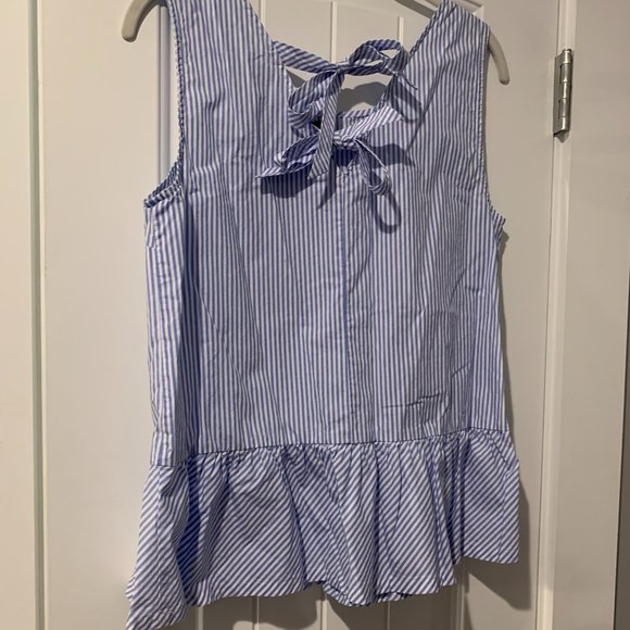 J. Crew Blue & White Striped Bow Tie Back Peplum Size Small - Picture 7 of 8